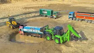JCB Cartoon Video | TATA Petrol Tanker Accident Pulling Out 2 JCB 5CX | Tractor Cartoon | AJ TOYS