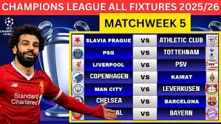 CHAMPIONS LEAGUE FIXTURES TODAY | UCL 2025/26 MATCHWEEK 5 SCHEDULE WITH ALL GAMES & KICKOFF TIME