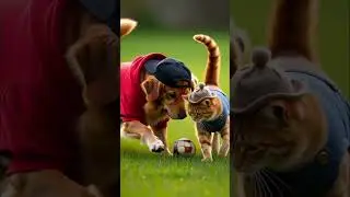 Dog and Cat Playing Football #shorts #animals #ai #cat #funny #chill #cute #dog