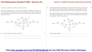 2019 Maths Standard 2 HSC Q40 Find capacity of cut & total flow using maximum-flow minimum-cut