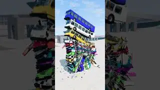 Red And Blue 🚌 Buses Falling On Pipe #shorts  #beamngbus
