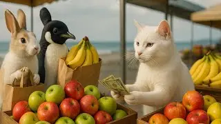 &ldquo;White Cat Family&rsquo;s Beachside Feast 🍗🍇 | Cute Animals Enjoy Food Together!&rdquo;