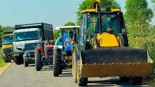 Jcb 3dx loading Mud in TATA Tippers Tractors Swaraj 855F New Holland 3630 Tractor 4x4 jcb Thar Truck