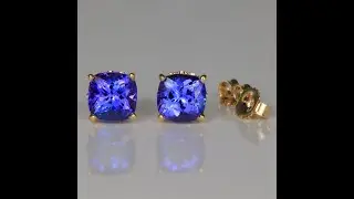 14K Yellow Gold Square Cushion Cut Tanzanite Earrings 2.68cts