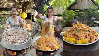 Amazing cooking skills: Shrimp stir-fry noodle cooking | Yummy shrimp recipe