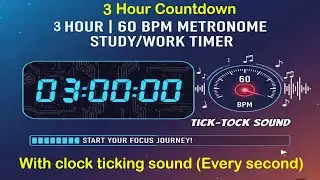 3 Hour Timer 60 BPM Metronome | Every Second Tick Sound