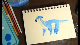 Painting Lucky in Gouache - Paleo Pines Dino 1