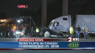 Semi flips after 3 vehicle crash on I-75 N south of I-675 on-ramp