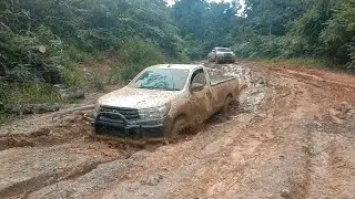 Toyota Hilux And Mitsubishi Triton In Mud Route Extreme Trail and All Stuck - 4x4 Pickup Truck