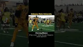 Honeybeez do a stunt flip over the ASU Live 5 Drum Majors and a split 🔥