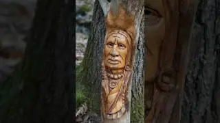 Native American face carving #carving #wood #woodscraft