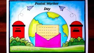Postal Worker Day Drawing |National Post Day Drawing easy | Post Box Drawing | World Post Day poster