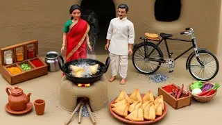 Miniature Doll Samosa Cooking ASMR |Indian Village Tiny Kitchen Cooking#DollVillage#MiniatureCooking