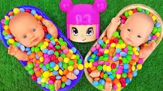 Full of 3 Rainbow BathTubs Candy with M&M's & Magic Slime Cutting Video