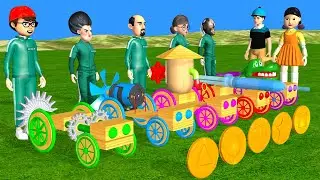 Squid Game vs Scary Teacher 3D Create Wooden Vehicles 5 Times Challenge Unlock Key Candy Orange