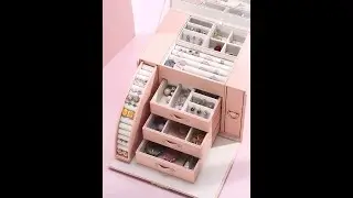 4 Layers Lockable High Capacity Mirrored Jewelry Box Organizers with Key