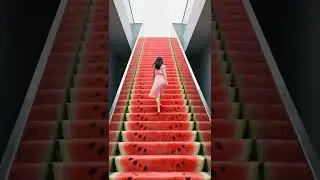 Juicy Steps Walking Up a Watermelon Staircase  The Sweetest Ascent #futuristic #cat #funnyanimals