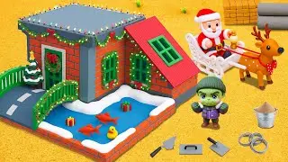 DIY Hulk Builds Christmas Brick House with Mini Fish Pond & Santa Decoration | Science Project