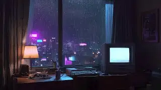 Quiet Rain Coding Vibes 💻 Night Light Room | 80s 90s Lofi Hip Hop for Study, Sleep & Focus