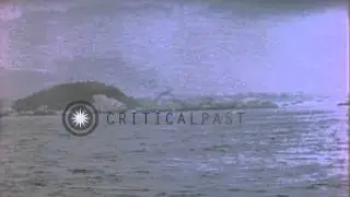 Landing Ships underway near the beach of Kerama Retto in Pacific Theater. HD Stock Footage