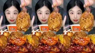 Crispy Korean Fried Chicken Burger Combo 🍔🍗 | Chicken Wings Rice + Noodles Mukbang