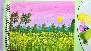 How to paint landscape village scenery. Easy painting idea. Esha's Art's ✨