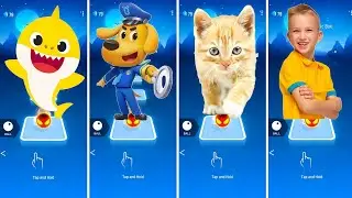 Baby Shark VS Sheriff Labrador VS Cute Cat VS Blippi - Tiles Hop EDM Rush