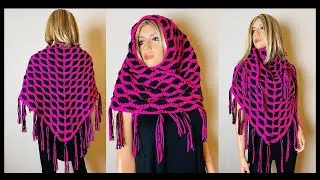 Crochet Solid Triangle Shawl / Scarf