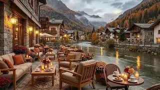 Cozy Autumn Riverside Cafe in the Mountains 🍂 Smooth Jazz & Flowing River Ambience