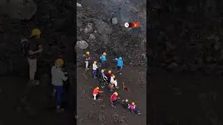 Drone flies over Mount Etna's lava