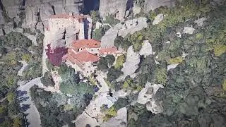 FLYING OVER the Holy Monastery of Rousanos - Saint Barbara, Greece  - Virtual Reality Flight