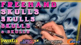 Free Hand Airbrush SKULLS into Skulls #airbrush #skulls #custom-paint #airbrush_lessons