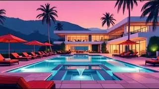 GTA Themed Palm Springs 80s Retro Summer Night | Relaxing Poolside Ambience | Pool | Nature Sounds
