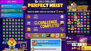 Solo Challenge Perfect Heist 12 Move Arcade-Man+Bombs Away 1100 Score/ Color Climb Daily Mode.