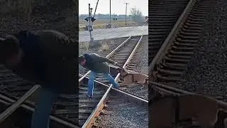 Security camera captures dog and owner&rsquo;s lucky escape at railway crossing 😳
