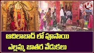 Poosai Yellamma Jathara In Adilabad | V6 Telugu News