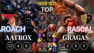 T1 Roach Aatrox vs GEN Rascal Gragas Top - KR Patch 10.25