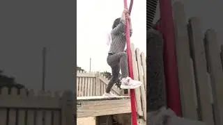 Pika showing technique to climb down pole safely. #kidsvideos #shorts #baby