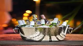 BREKX Hammered Stainless-Steel Beverage Tub, Double-Walled Insulated Anchored Drink Tub & Ice Bucke