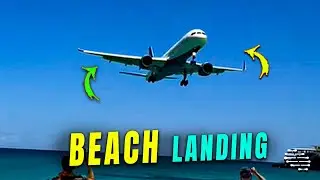 Airlines Plane Landing Close to Beach Goers