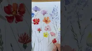 Easiest way to paint wildflowers meadow with watercolor #easypainting #relaxing #creative