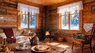 Cozy 1950s Winter Morning ❄️ Oldies Playing in Another Room | Vintage Cabin Fireplace