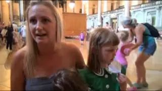 Jean Luc Courcoult greets the Little Girl Giant's biggest fan at St George's Hall