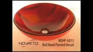NOHP-G013  Red, Yellow & Brown Hand Painted Glass Sink