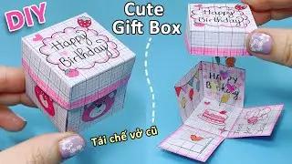 [T&aacute;i chế vở cũ] L&agrave;m hộp qu&agrave; sinh nhật Cute bằng giấy học sinh/ DIY paper gift box/Liam Channel