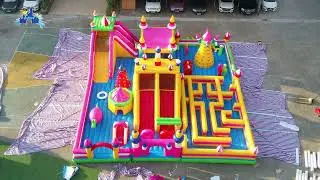 Pink-Yellow Fairy-Tale Castle Inflatable Park: Fun Maze Play for Kids!