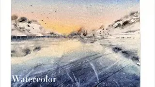 How To Painting Frozen Lake Winter Scene In Watercolor Landscape