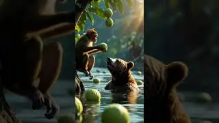 Cheeky Monkey Teases Bear with Fruit Before Eating It Himself | Funny Animal Moment