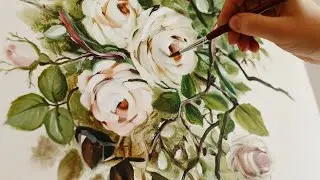 White flower acrylic painting tutorial | Ho to paint rose 
