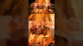 Sizzling Pork & Belly Skewers over Open Fire #grilling #bbq #pork #fire